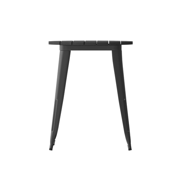 Black |#| 23.75inch RD Commercial Poly Resin Restaurant Table with Steel Frame-Black/Black