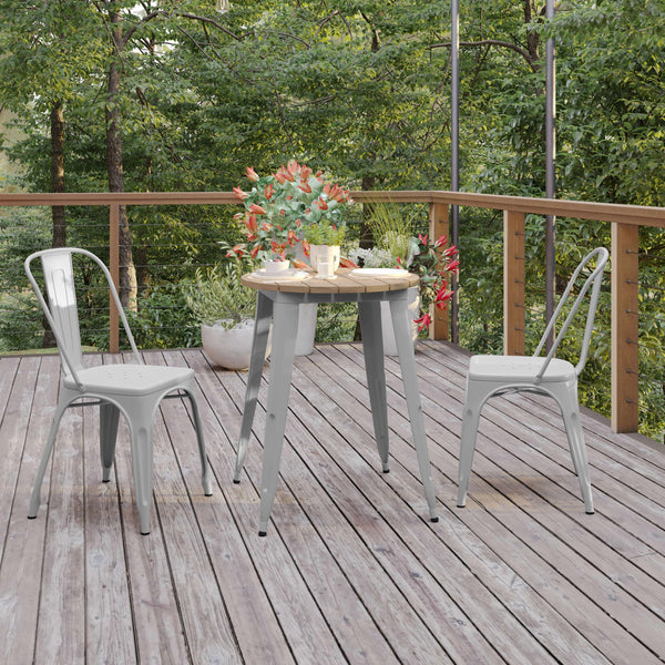 Brown/Silver |#| 23.75inch RD Commercial Poly Resin Restaurant Table with Steel Frame-Brown/Silver