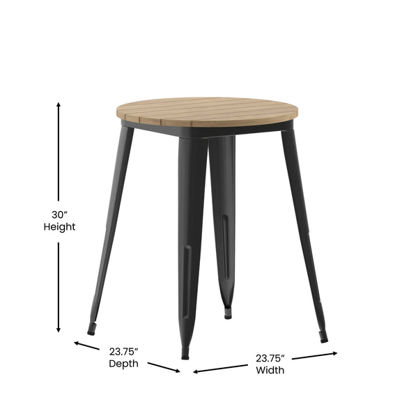 Brown/Black |#| 23.75inch RD Commercial Poly Resin Restaurant Table with Steel Frame-Brown/Black