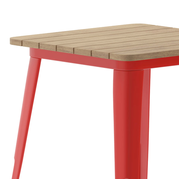 Brown/Red |#| 23.75inch SQ Commercial Poly Resin Restaurant Table with Steel Frame-Brown/Red