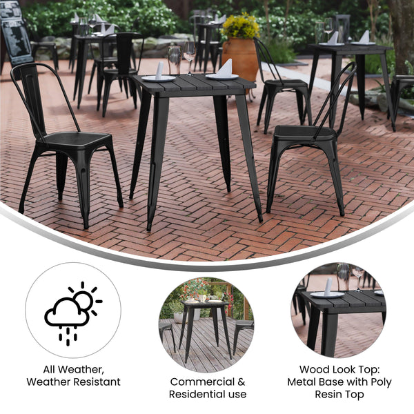 Black |#| 23.75inch SQ Commercial Poly Resin Restaurant Table with Steel Frame-Black/Black