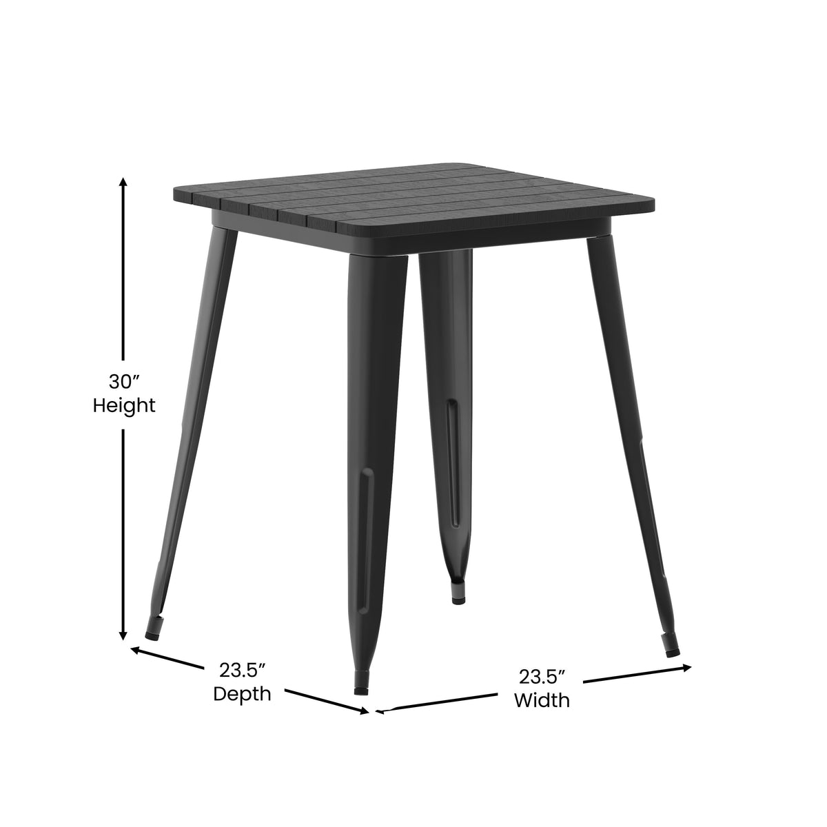 Black |#| 23.75inch SQ Commercial Poly Resin Restaurant Table with Steel Frame-Black/Black