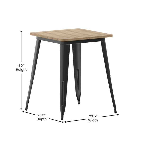 Brown/Black |#| 23.75inch SQ Commercial Poly Resin Restaurant Table with Steel Frame-Brown/Black