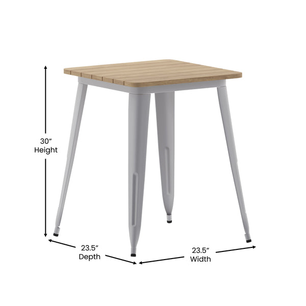 Brown/Silver |#| 23.75inch SQ Commercial Poly Resin Restaurant Table with Steel Frame-Brown/Silver