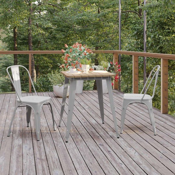 Brown/Silver |#| 23.75inch SQ Commercial Poly Resin Restaurant Table with Steel Frame-Brown/Silver