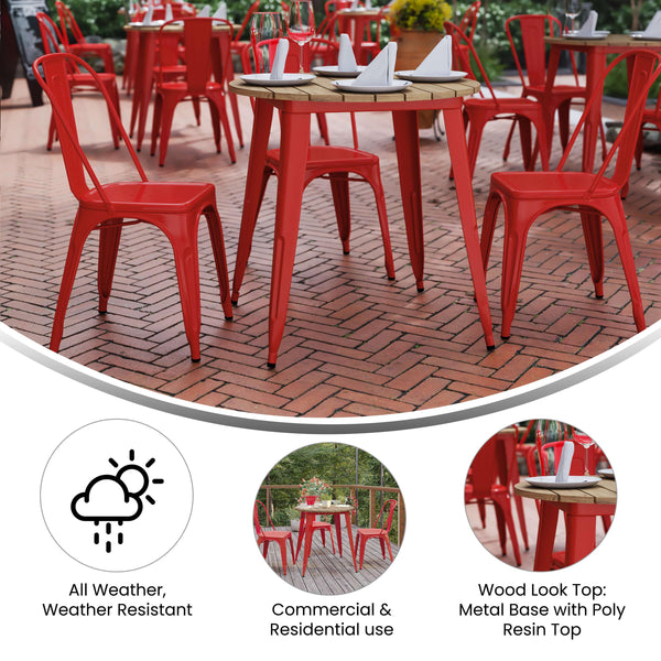 Brown/Red |#| 30inch RD Commercial Poly Resin Restaurant Table with Steel Frame-Brown/Red
