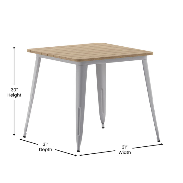 Brown/Silver |#| 31.5inch SQ Commercial Poly Resin Restaurant Table with Steel Frame-Brown/Silver