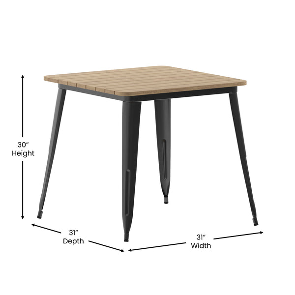 Brown/Black |#| 31.5inch SQ Commercial Poly Resin Restaurant Table with Steel Frame-Brown/Black