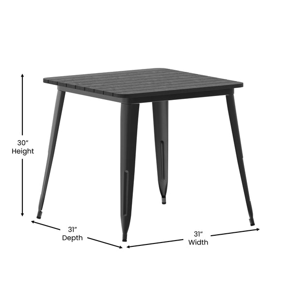 Black |#| 31.5inch SQ Commercial Poly Resin Restaurant Table with Steel Frame-Black/Black