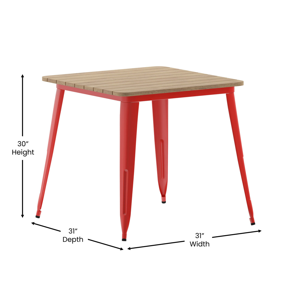 Brown/Red |#| 31.5inch SQ Commercial Poly Resin Restaurant Table with Steel Frame-Brown/Red