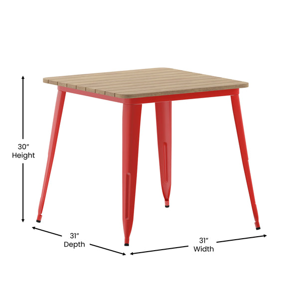 Brown/Red |#| 31.5inch SQ Commercial Poly Resin Restaurant Table with Steel Frame-Brown/Red