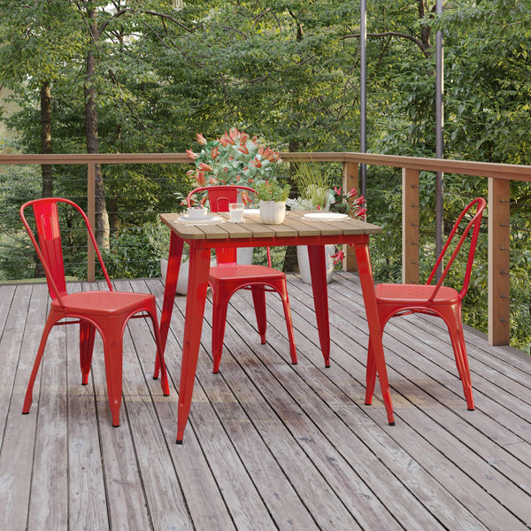 Brown/Red |#| 31.5inch SQ Commercial Poly Resin Restaurant Table with Steel Frame-Brown/Red