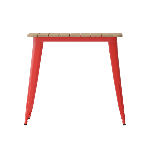 Brown/Red |#| 31.5inch SQ Commercial Poly Resin Restaurant Table with Steel Frame-Brown/Red