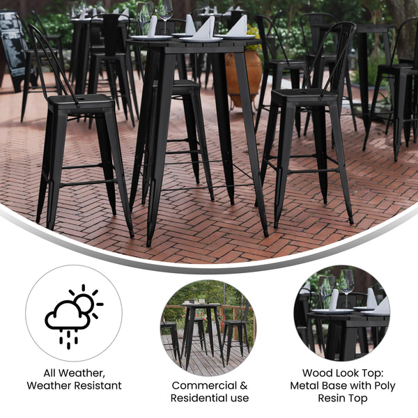 Black |#| 30inch RD Commercial Poly Bar Top Restaurant Table with Steel Frame-Black/Black