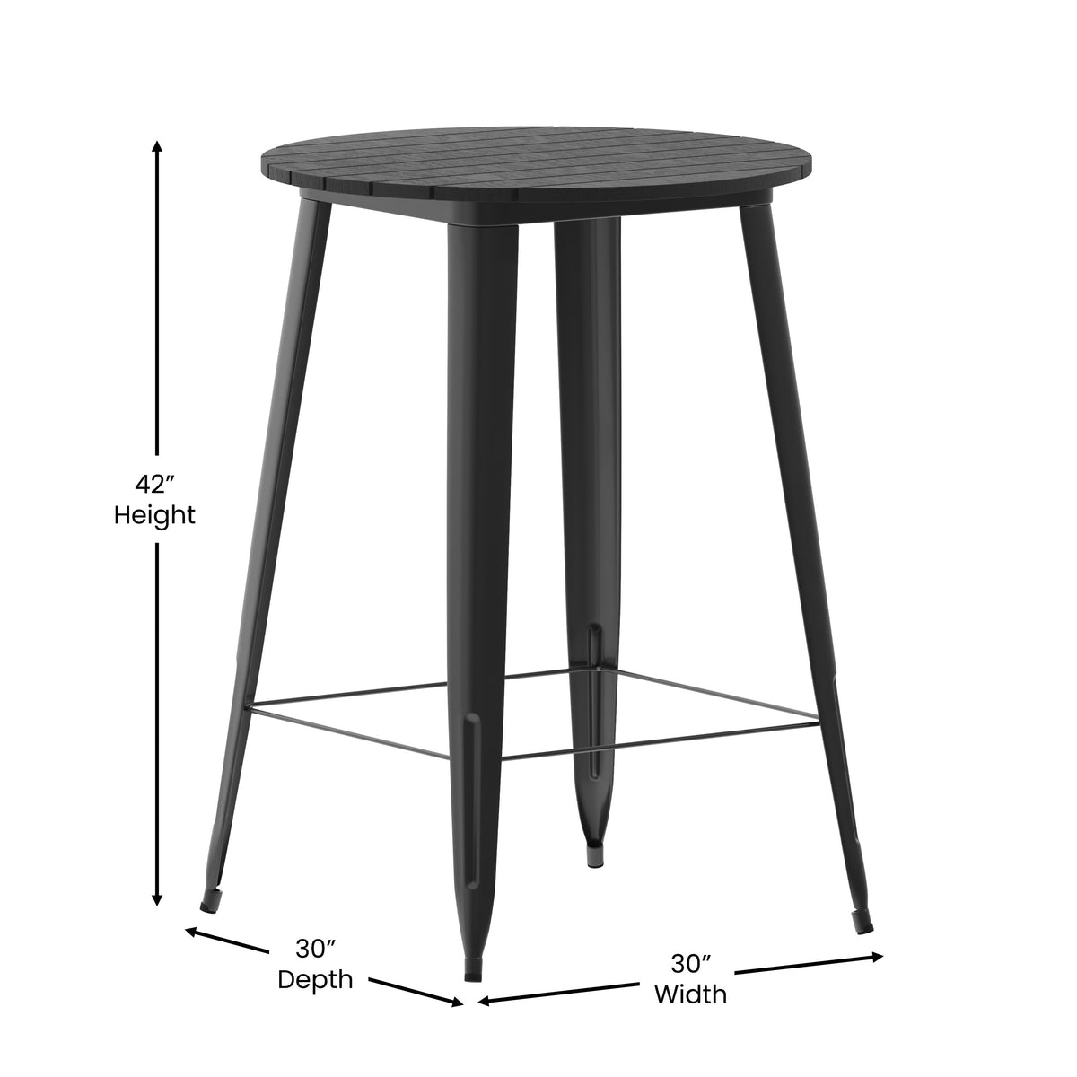 Black |#| 30inch RD Commercial Poly Bar Top Restaurant Table with Steel Frame-Black/Black