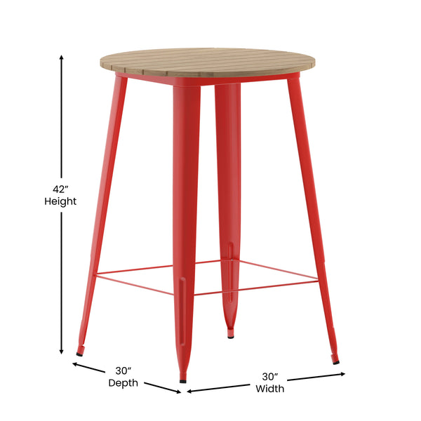 Brown/Red |#| 30inch RD Commercial Poly Bar Top Restaurant Table with Steel Frame-Brown/Red