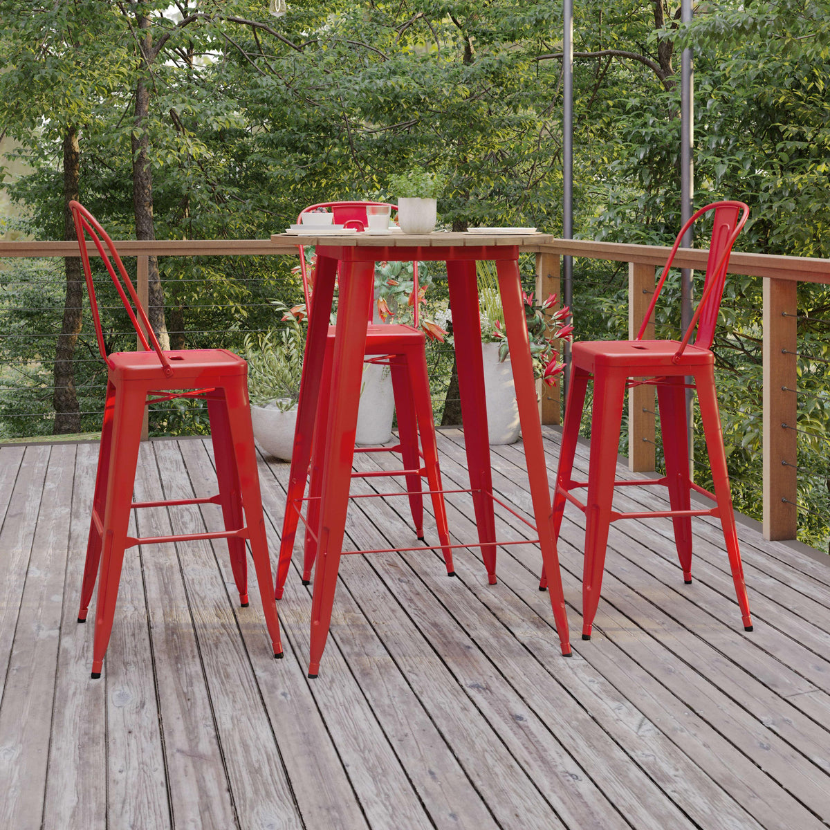 Brown/Red |#| 30inch RD Commercial Poly Bar Top Restaurant Table with Steel Frame-Brown/Red