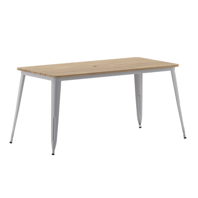Declan Commercial Indoor/Outdoor Dining Table with Umbrella Hole, 30" x 60" All Weather Poly Resin Top and Steel Base - View 1