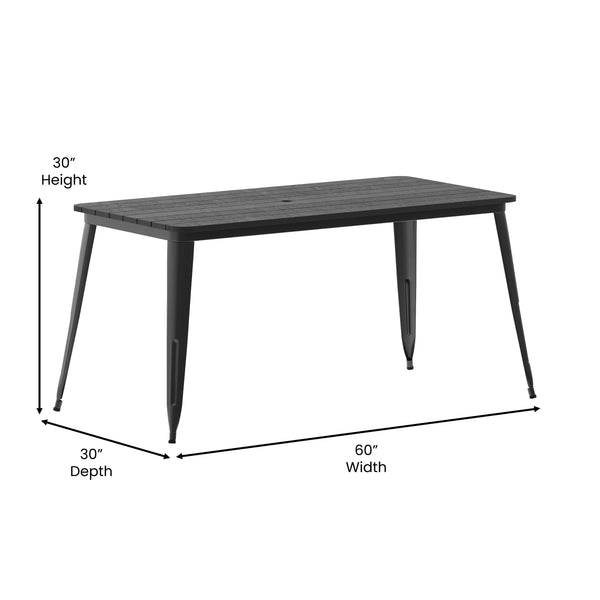 Black |#| 30x60 Commercial Poly Resin Restaurant Table with Umbrella Hole - Black/Black