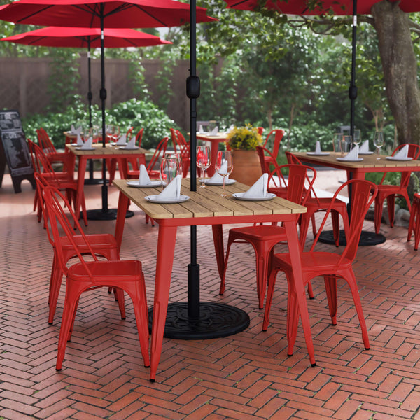 30 patio table with umbrella hole Barnegat Collection Outdoor/Indoor Black Steel 30" Square Dining Heigh Retro Pattern Tabletop 30x60 Patio Dining Table JJ-T146120-