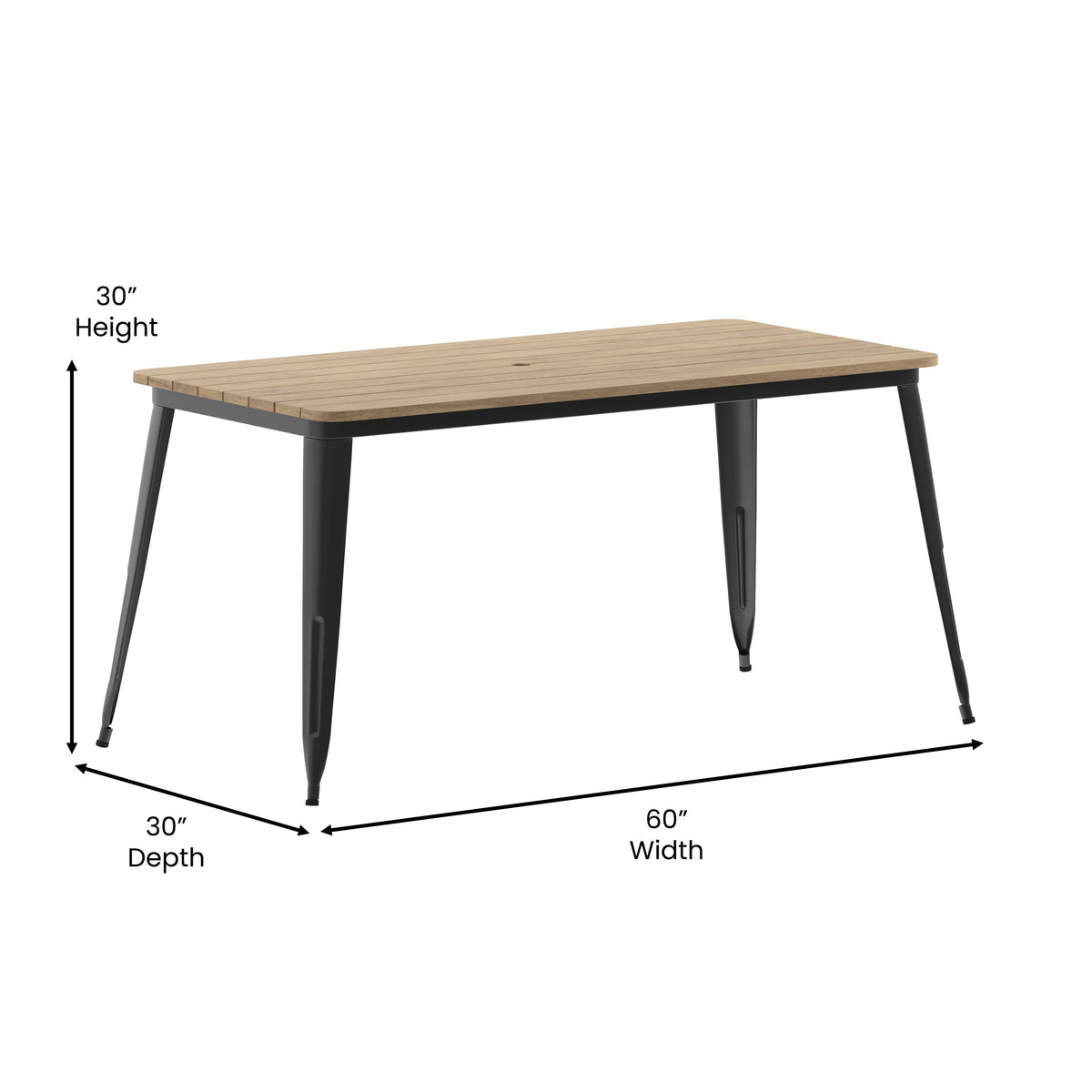 Brown/Black |#| 30x60 Commercial Poly Resin Restaurant Table with Umbrella Hole - Brown/Black