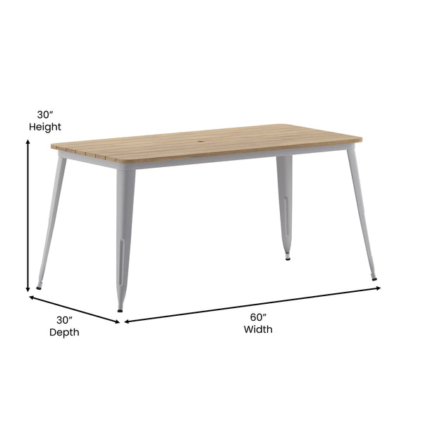 Brown/Silver |#| 30x60 Commercial Poly Resin Restaurant Table with Umbrella Hole - Brown/Silver