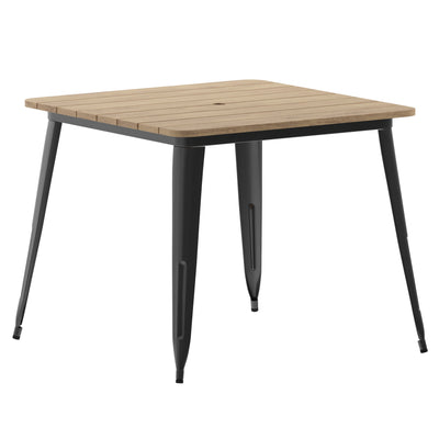 Declan Commercial Indoor/Outdoor Dining Table with Umbrella Hole, 36" Square All Weather Poly Resin Top and Steel Base - View 1