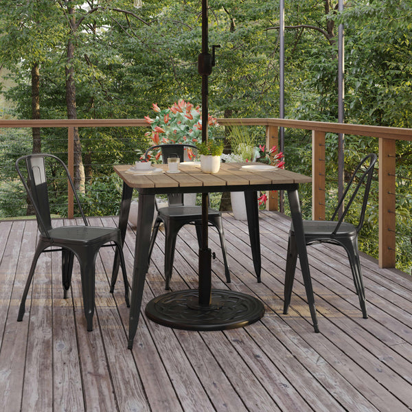 36 patio table with umbrella hole Flash Furniture Declan Commercial Indoor & Outdoor Dining Table with Umbrella Hole 36 in. Square All Weather Black Poly Resin Top & Black Steel Base