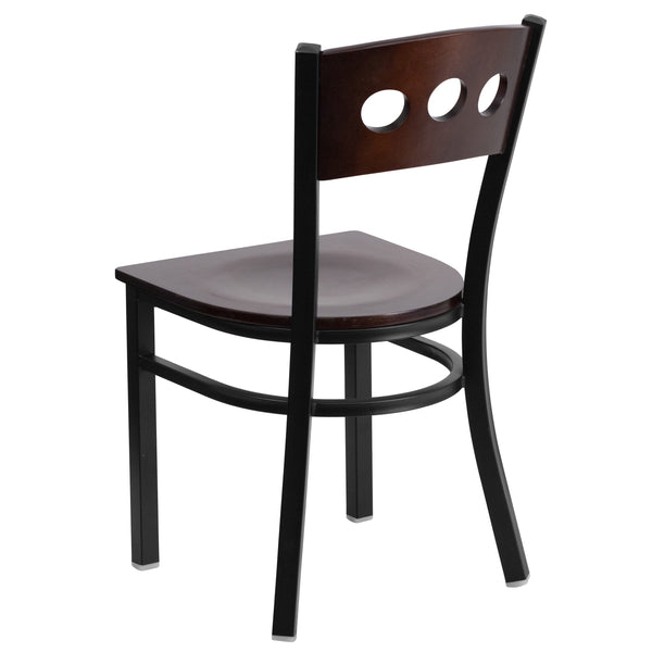 Walnut Wood Back/Walnut Wood Seat/Black Metal Frame |#| Black 3 Circle Back Metal Restaurant Chair - Walnut Wood Back & Seat