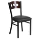 Walnut Wood Back/Black Vinyl Seat/Black Metal Frame |#| Black 3 Circle Back Metal Restaurant Chair - Walnut Wood Back, Black Vinyl Seat