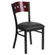 Mahogany Wood Back/Black Vinyl Seat/Black Metal Frame |#| Black 4 SQ Back Metal Restaurant Chair - Mahogany Wood Back, Black Vinyl Seat