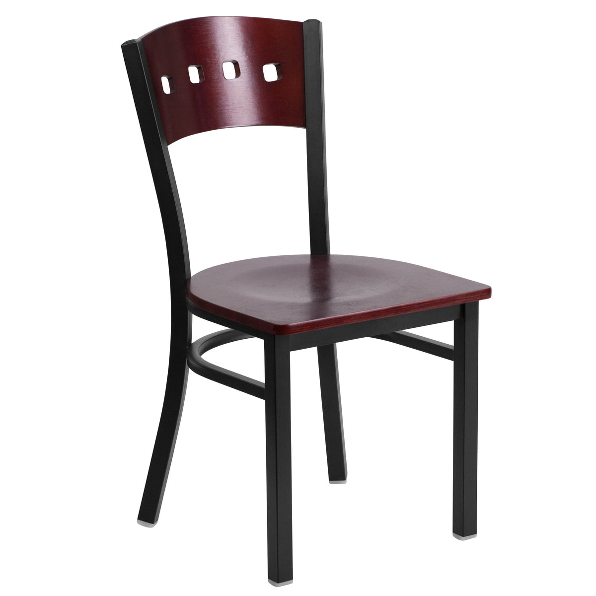 Mahogany Wood Back/Mahogany Wood Seat/Black Metal Frame |#| Black 4 Square Back Metal Restaurant Chair - Mahogany Wood Back & Seat