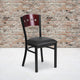 Mahogany Wood Back/Black Vinyl Seat/Black Metal Frame |#| Black 4 SQ Back Metal Restaurant Chair - Mahogany Wood Back, Black Vinyl Seat