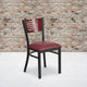 Mahogany Wood Back/Burgundy Vinyl Seat/Black Metal Frame |#| Black Slat Back Metal Restaurant Chair - Mahogany Wood Back, Burgundy Vinyl Seat