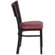 Mahogany Wood Back/Burgundy Vinyl Seat/Black Metal Frame |#| Black Slat Back Metal Restaurant Chair - Mahogany Wood Back, Burgundy Vinyl Seat