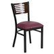 Walnut Wood Back/Burgundy Vinyl Seat/Black Metal Frame |#| Black Slat Back Metal Restaurant Chair - Walnut Wood Back, Burgundy Vinyl Seat