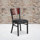 Mahogany Wood Back/Black Vinyl Seat/Black Metal Frame |#| Black Slat Back Metal Restaurant Chair - Mahogany Wood Back, Black Vinyl Seat