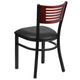 Mahogany Wood Back/Black Vinyl Seat/Black Metal Frame |#| Black Slat Back Metal Restaurant Chair - Mahogany Wood Back, Black Vinyl Seat