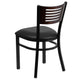 Walnut Wood Back/Black Vinyl Seat/Black Metal Frame |#| Black Slat Back Metal Restaurant Chair - Walnut Wood Back, Black Vinyl Seat