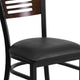 Walnut Wood Back/Black Vinyl Seat/Black Metal Frame |#| Black Slat Back Metal Restaurant Chair - Walnut Wood Back, Black Vinyl Seat