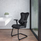 Designer Black Mesh Sled Base Side Reception Guest Chair with Adjustable Arms