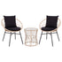 Devon 3-Piece Indoor/Outdoor Bistro Set, Papasan Style Rattan Rope Chairs, Glass Top Side Table & Cushions