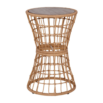 Devon Indoor/Outdoor Rattan Rope Table with Acacia Wood Top, Fade and Weather Resistant