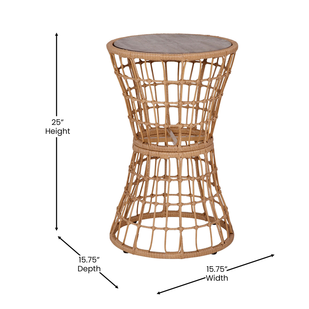 Indoor/Outdoor Natural Boho Rattan Rope Table with Acacia Wood Top