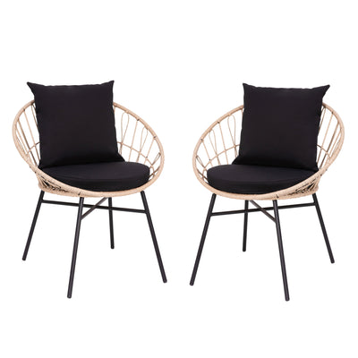 Devon Set of 2 Indoor/Outdoor Modern Papasan Style Rattan Rope Patio Chairs, PE Rattan with Cushions - View 1