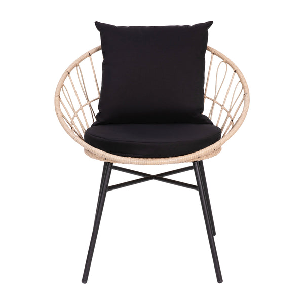 Black Fabric/Tan Frame |#| Indoor/Outdoor Boho Rattan Rope Chairs with Back & Seat Cushions - Tan/Black