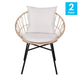 Light Gray Fabric/Tan Frame |#| Indoor/Outdoor Boho Rattan Rope Chairs with Back & Seat Cushions-Tan/Light Gray