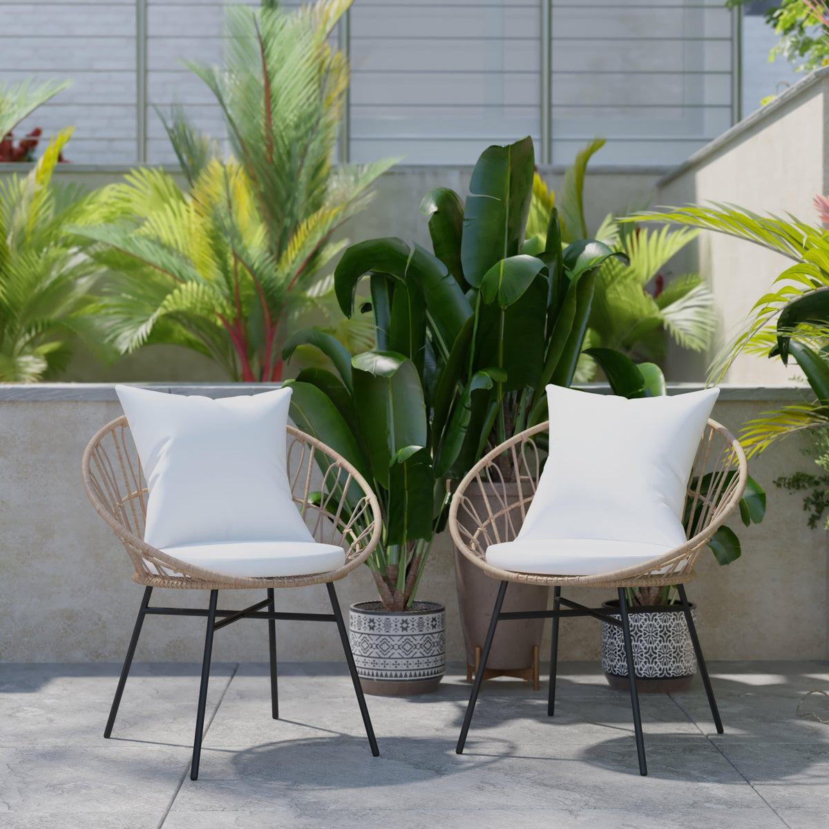 Light Gray Fabric/Tan Frame |#| Indoor/Outdoor Boho Rattan Rope Chairs with Back & Seat Cushions-Tan/Light Gray