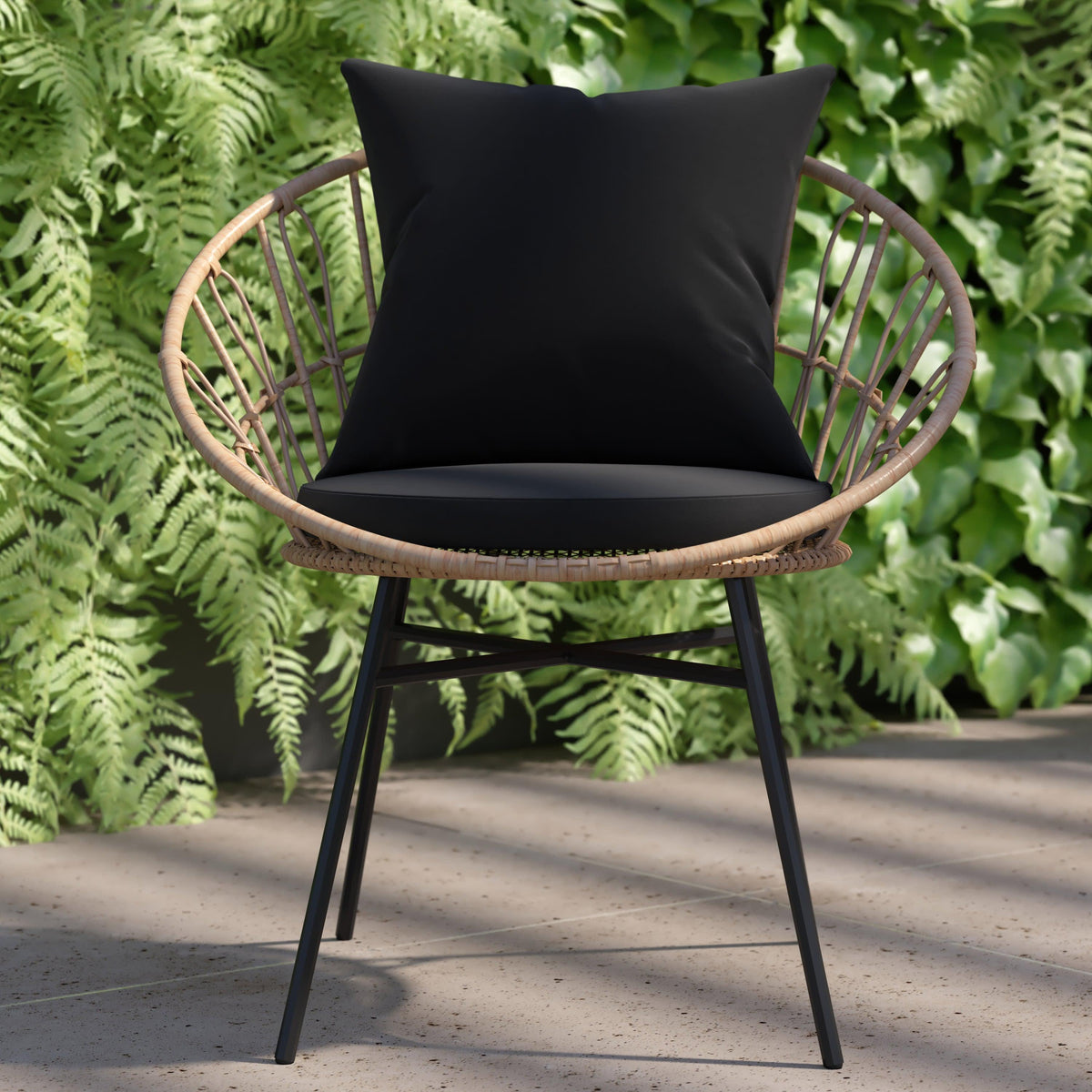 Black Fabric/Tan Frame |#| Indoor/Outdoor Boho Rattan Rope Chairs with Back & Seat Cushions - Tan/Black