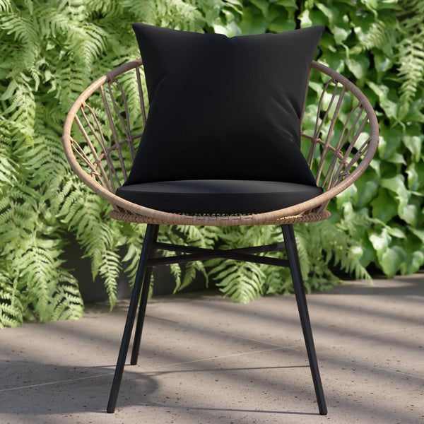 Black Fabric/Tan Frame |#| Indoor/Outdoor Boho Rattan Rope Chairs with Back & Seat Cushions - Tan/Black